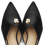 March Muse Black Pointed Toe Slipper Mule Gold Hardware
