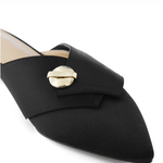 March Muse Black Pointed Toe Slipper Mule Gold Hardware