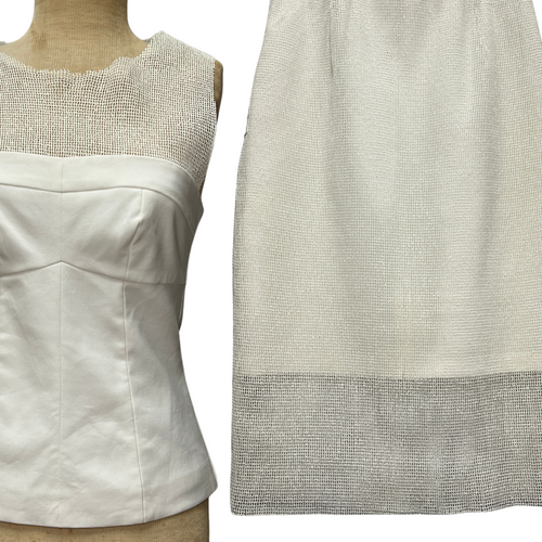 White Suede Bustier Mesh Top & Skirt Set