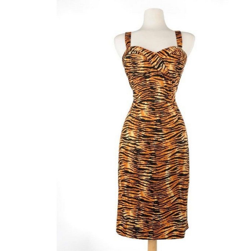 Deadly Dames Vintage Pinup 1950s Style Wiggle Dress Tiger Print