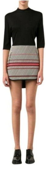 Rag & Bone New York Angular Stripe Embroidered Mini Skirt White Cream Black Neon Pink