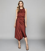 Reiss Rust/Red Martine Draped Front Sleeveless Top
