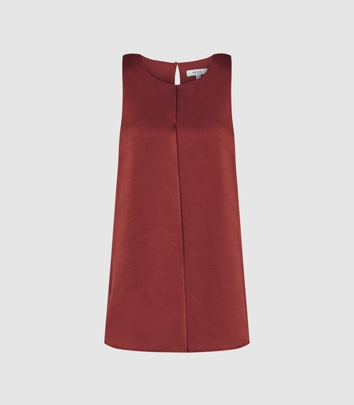 Reiss Rust/Red Martine Draped Front Sleeveless Top